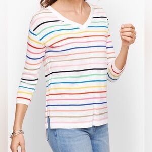 Talbot V-Neck Sweater Petite Size S 100% Cotton Multi Color Striped Shirt
